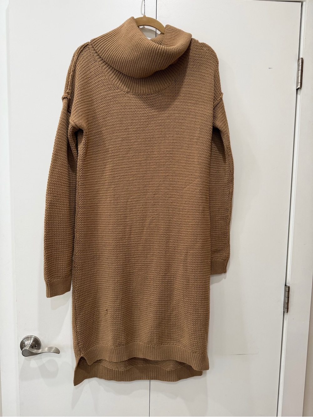 Alice + Olivia Base 100% Wool Cowl Neck Sweater Dress Camel Brown Tan Sz Small